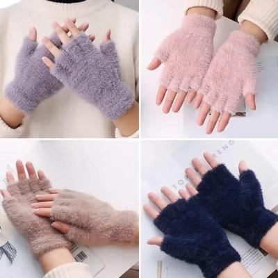 2 Pcs Wool Plain Fingerless Gloves