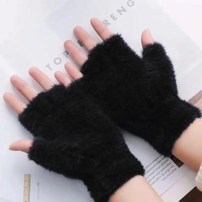 2 Pcs Wool Plain Fingerless Gloves
