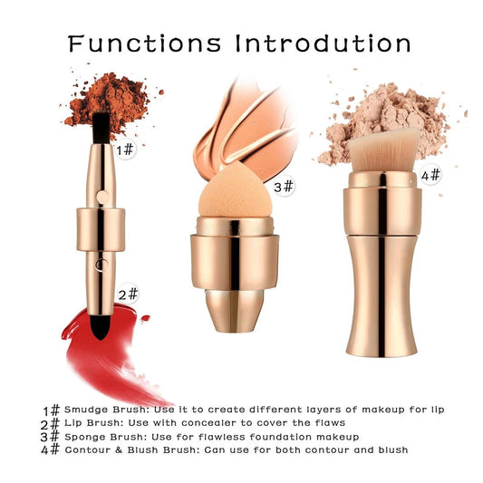Max Factor x 4 in 1 makeup brush Set Portable Mini Travel Makeup Brushes Makeup Brush Mini 4 in 1 Kit for Travel Cosmetic Applicator Foundation Sponges Brushes Concealer Professional Make Up Tools (random color) - HILWA